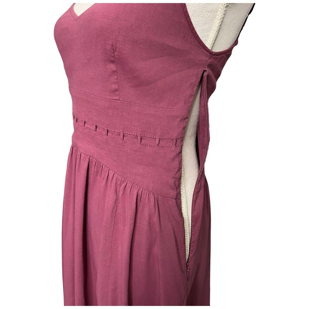 Theory Linen Spaghetti Strap V Neck Fit Flare Lattice Pockets Dress Plum 2 - Picture 12 of 13